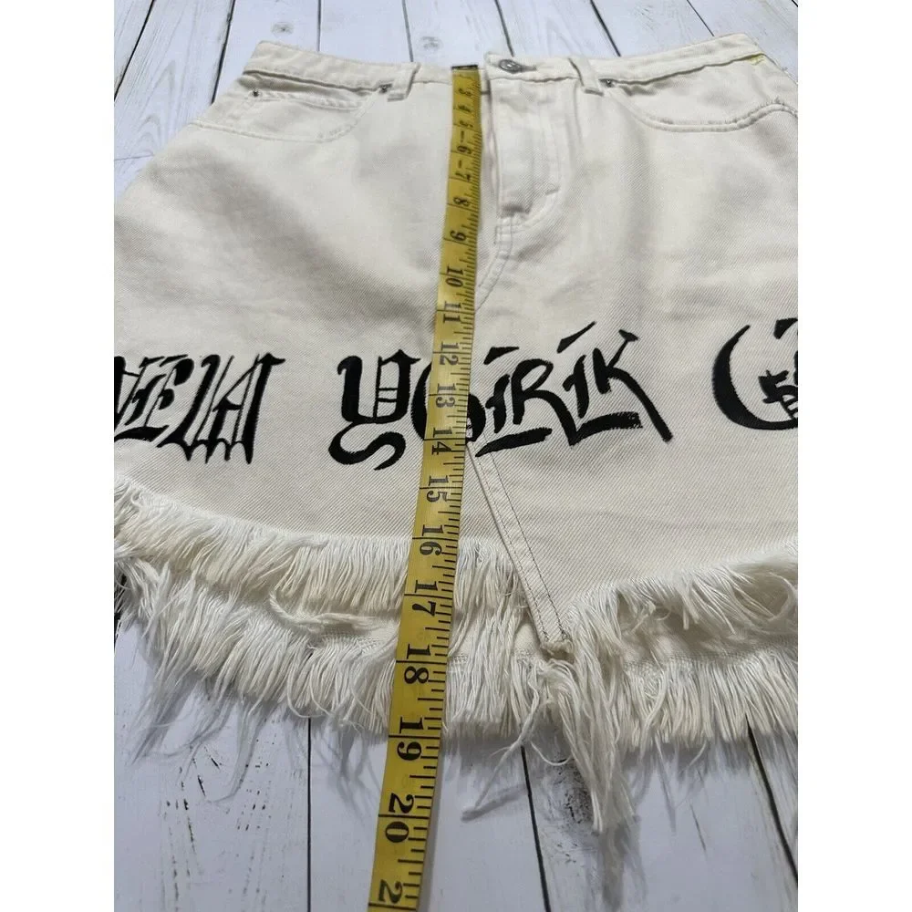Free People We The Free Fringe‎ Scoop Hem Denim Mini Skirt Size 28 Cream